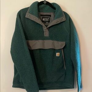 Carhartt Teal Fleece Pullover with Gray Accents
